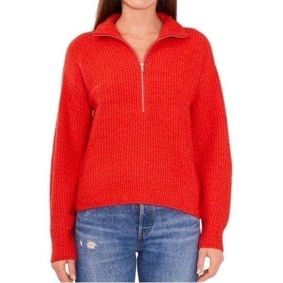 Vince Camuto women’s sweater Red Quarter Zip Collared Heavy Knit size XXL NWT - Picture 1 of 10